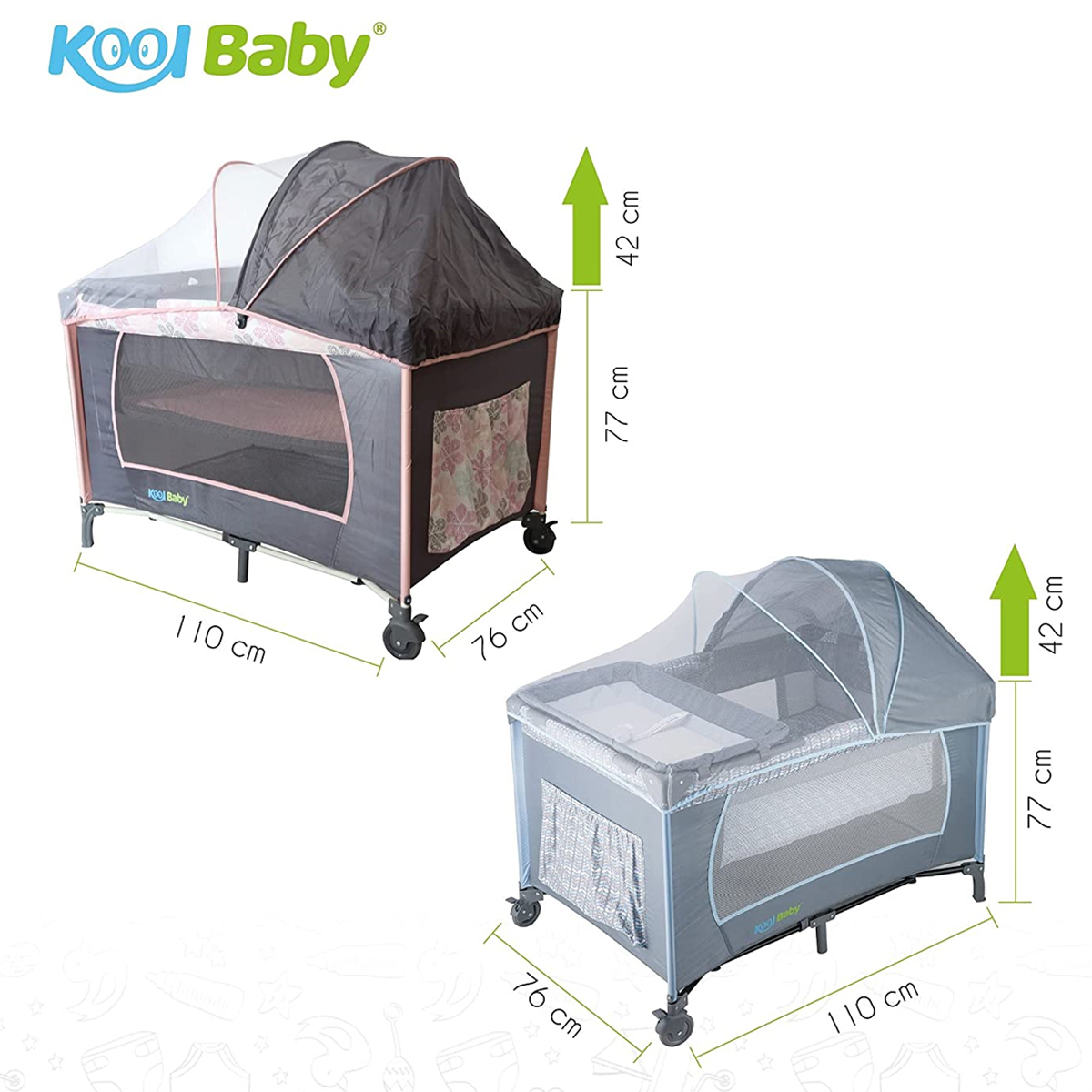 Cuna Corral Kool Baby PP02 Rosa Gris con Caja Musical