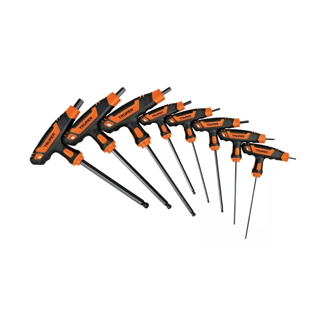 Juego 8 Llaves Allen Mm Extra Largas Mango T, Punta De Bola