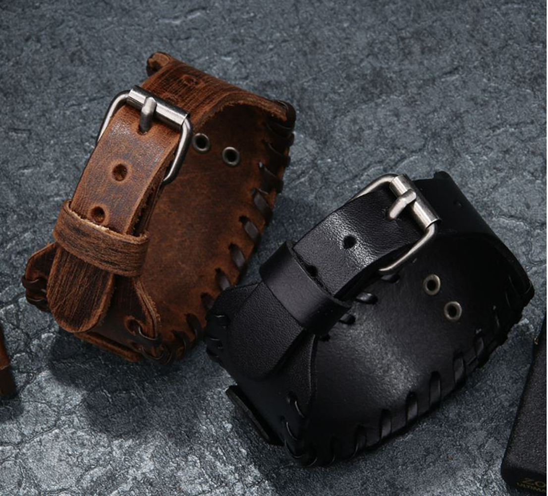 MADIOLA Pulsera de piel vikinga brazalete ajustable. Pulsera de cuero para hombre o mujer Yggradsil. Ngo/Bronze