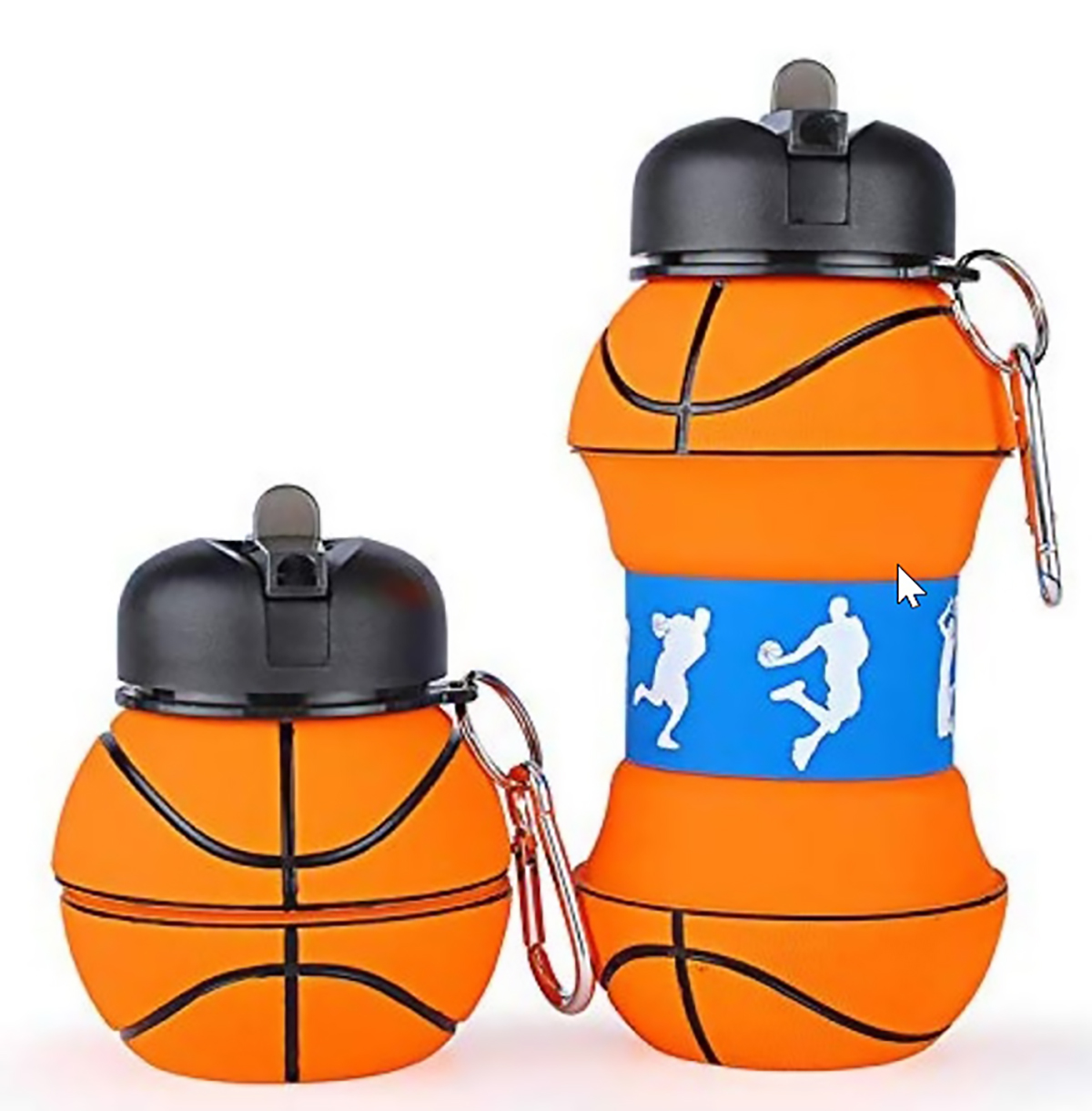 MADIOLA Botella de Agua Deportiva en forma de balón de Basquetbol. Botella plegable para Viaje. Termo para niños