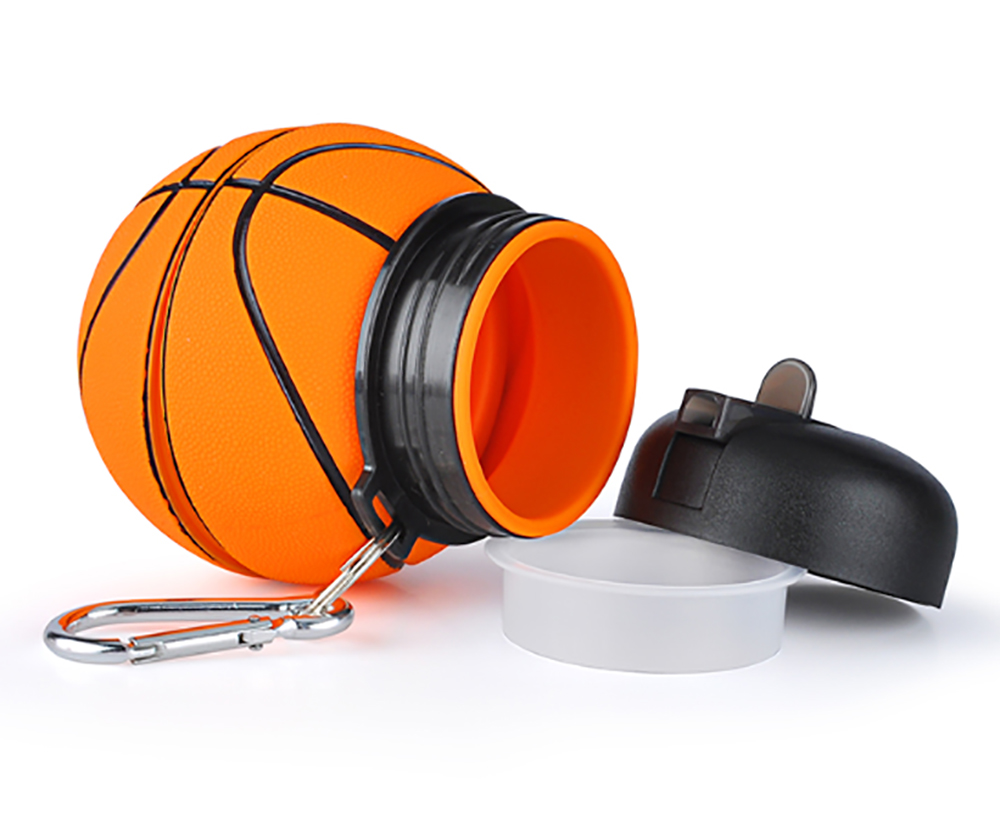 MADIOLA Botella de Agua Deportiva en forma de balón de Basquetbol. Botella plegable para Viaje. Termo para niños