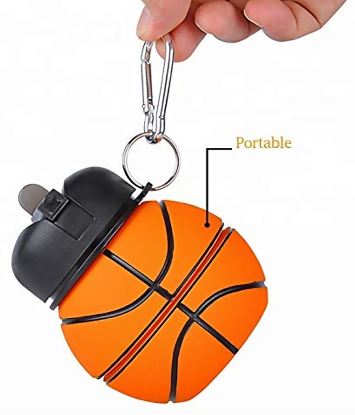 MADIOLA Botella de Agua Deportiva en forma de balón de Basquetbol. Botella plegable para Viaje. Termo para niños