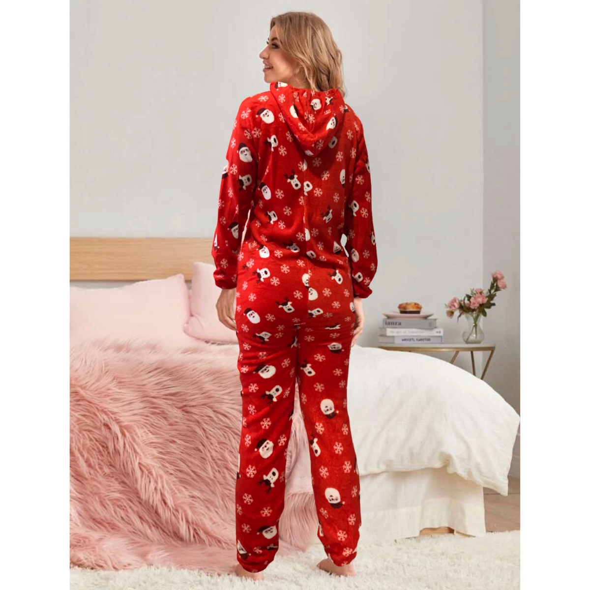 Pijama Mameluco Kigurumi Cálido Con Diseño Invernal Y Tela Polar