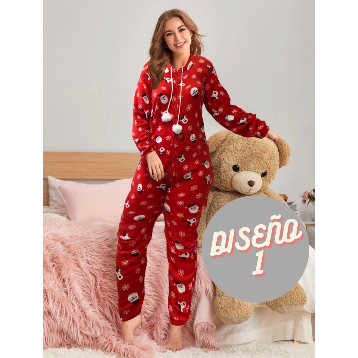 Pijama Mameluco Kigurumi Cálido Con Diseño Invernal Y Tela Polar