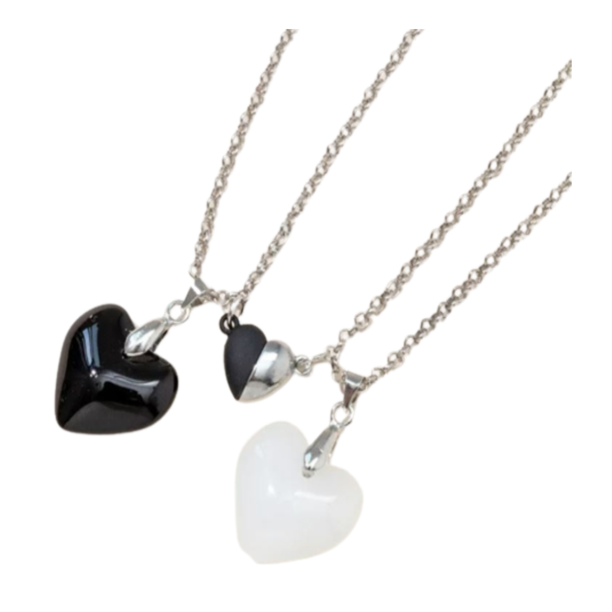 Collares para Parejas con Colgante de Corazon, Collar con iman Collar Magnetico Amor y Amistad - Blanco/Negro