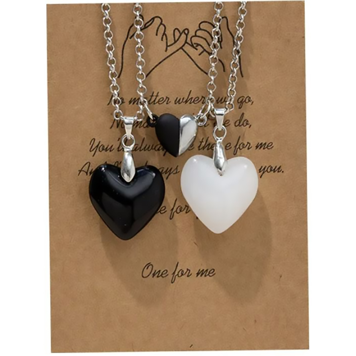 Collares para Parejas con Colgante de Corazon, Collar con iman Collar Magnetico Amor y Amistad - Blanco/Negro