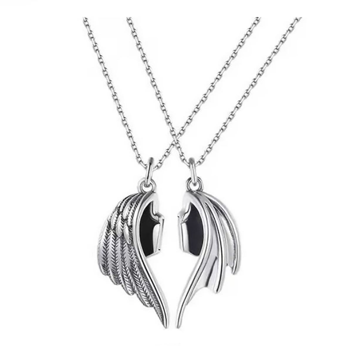 Collares para Parejas con Colgante Alas de Angel y Demonio. Collar magnetico iman. Regalo Amor y Amistad