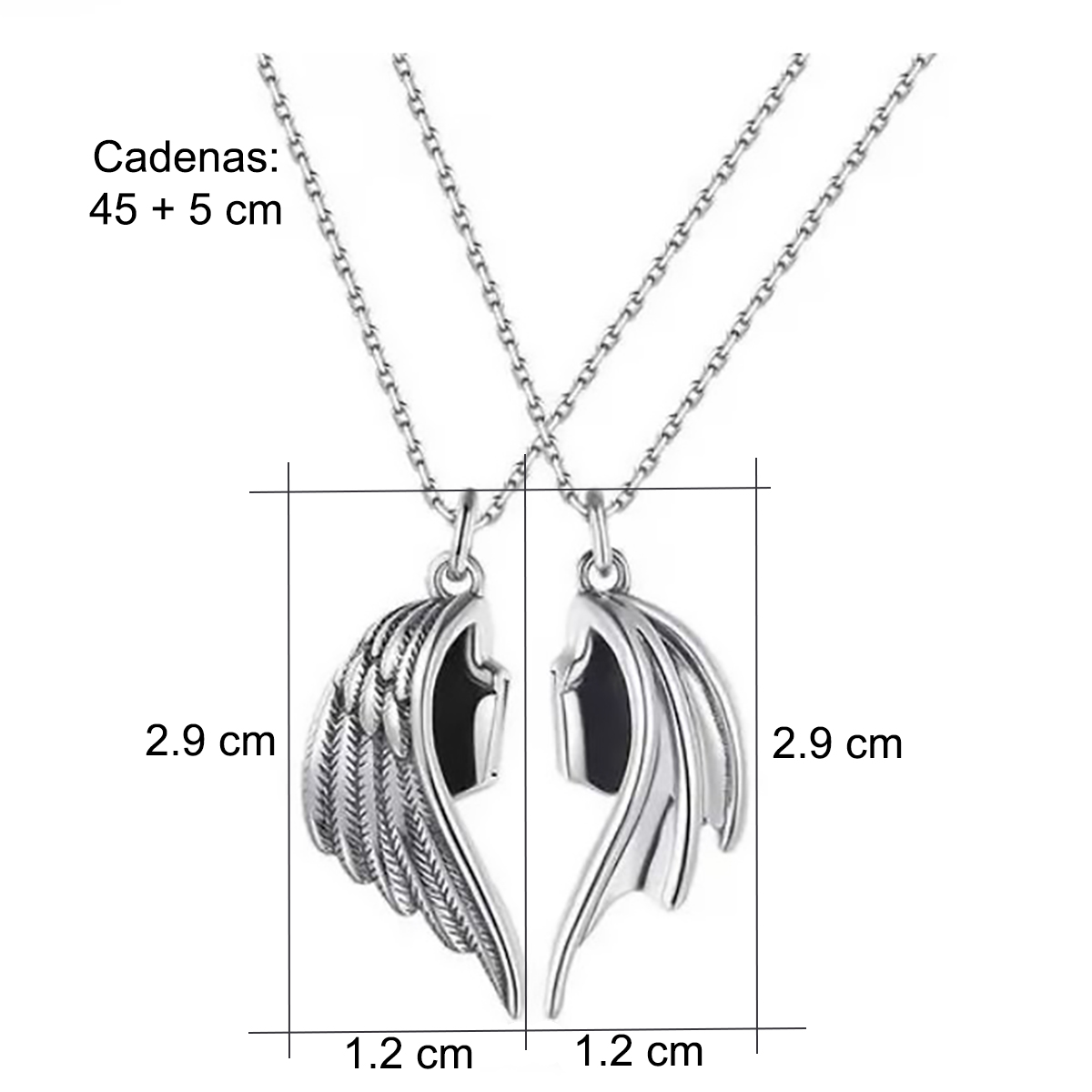 Collares para Parejas con Colgante Alas de Angel y Demonio. Collar magnetico iman. Regalo Amor y Amistad