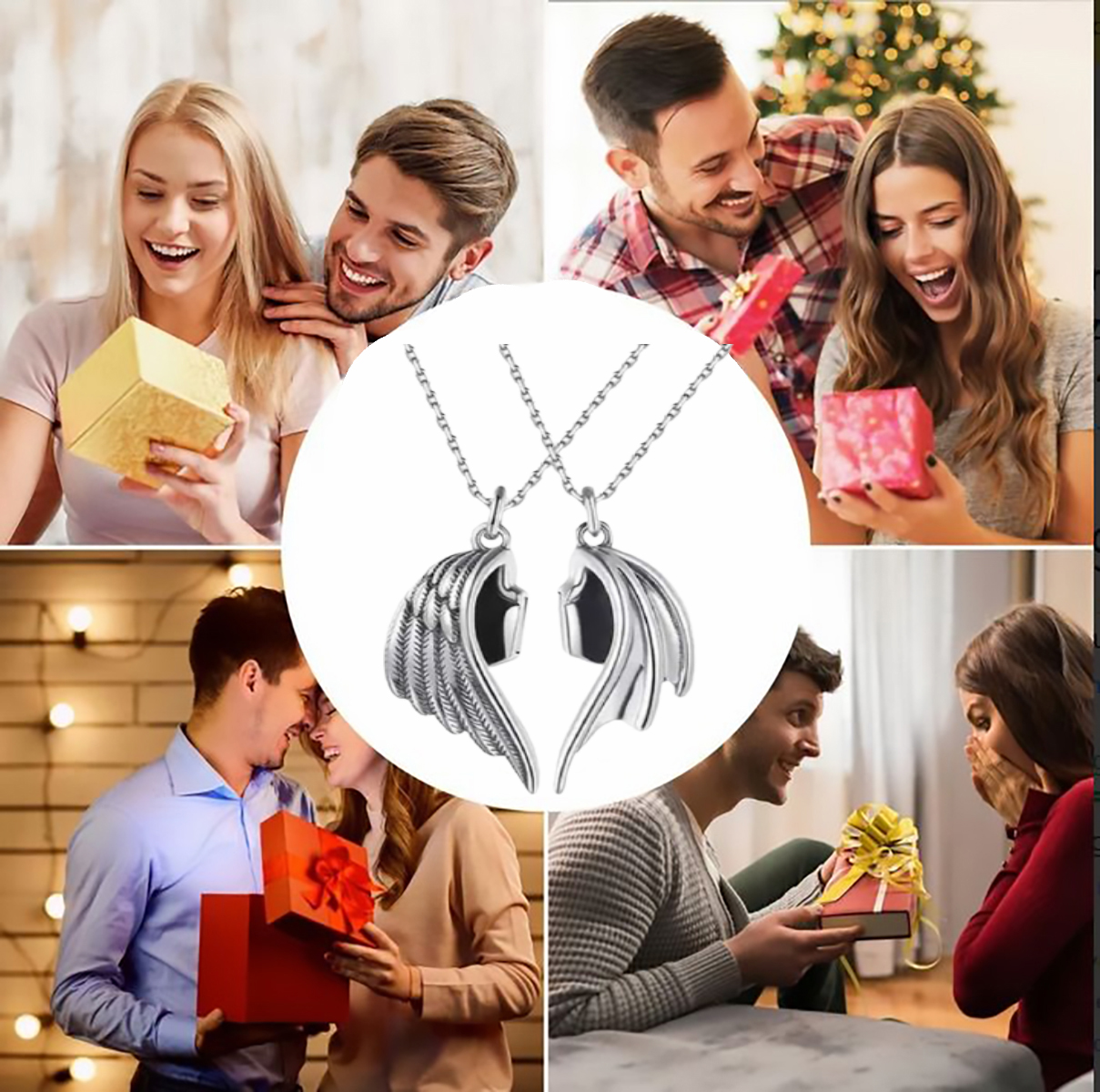 Collares para Parejas con Colgante Alas de Angel y Demonio. Collar magnetico iman. Regalo Amor y Amistad