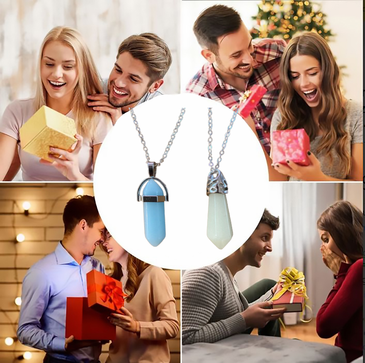 Collares para Parejas con colgante en forma de Pendulo, Collar que brilla en la oscuridad, Collares Novios, Enamorados, Amor y Amistad