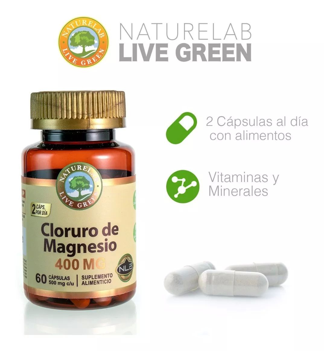 Cloruro De Magnesio - 60 Cápsulas De 400mg - Naturelab