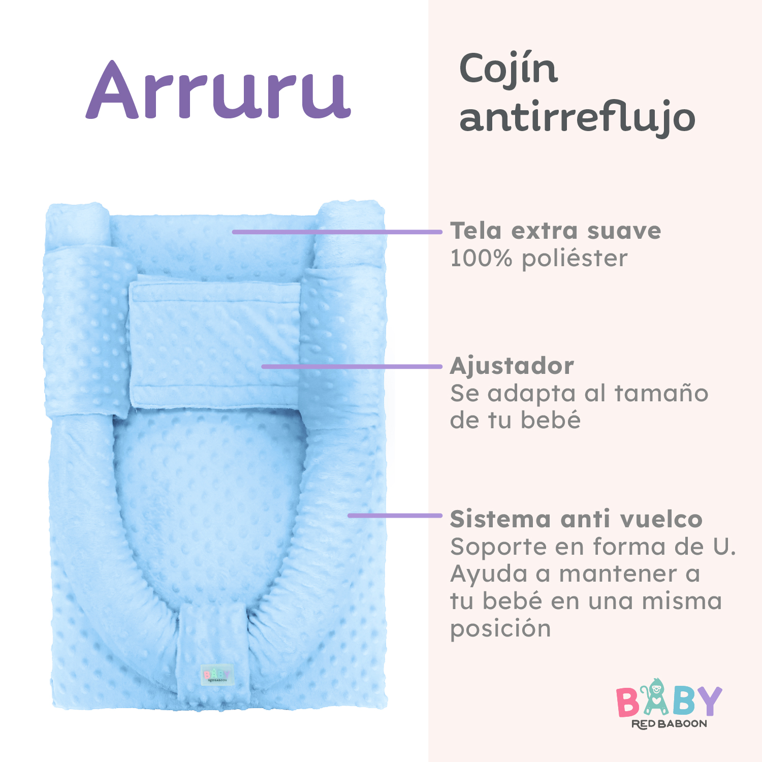 Cojin Antirreflujo Bebe Red Baboon Arruru Ajustable Cómodo Colchon Antireflujo