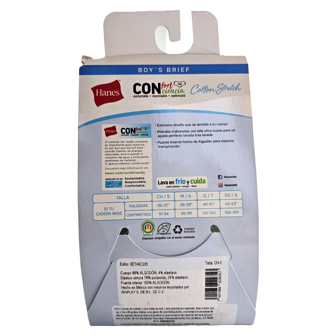 Hanes Boys Brief Algodon Stretch Paquete de 3 Piezas
