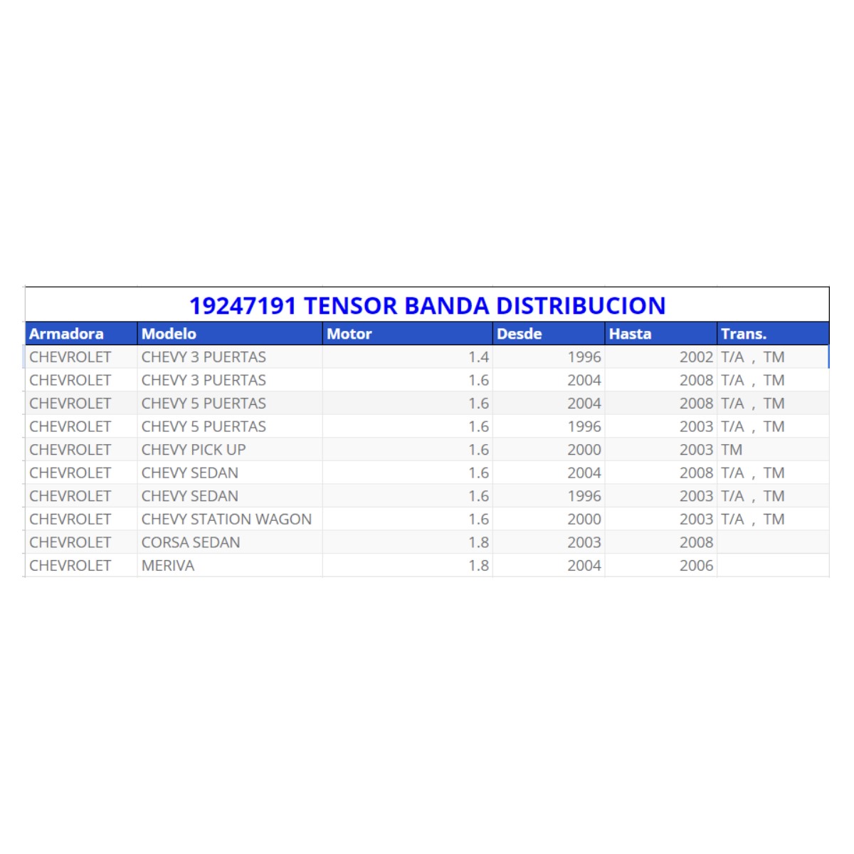 Tensor ACDelco original para: CHEVY 1996-2012