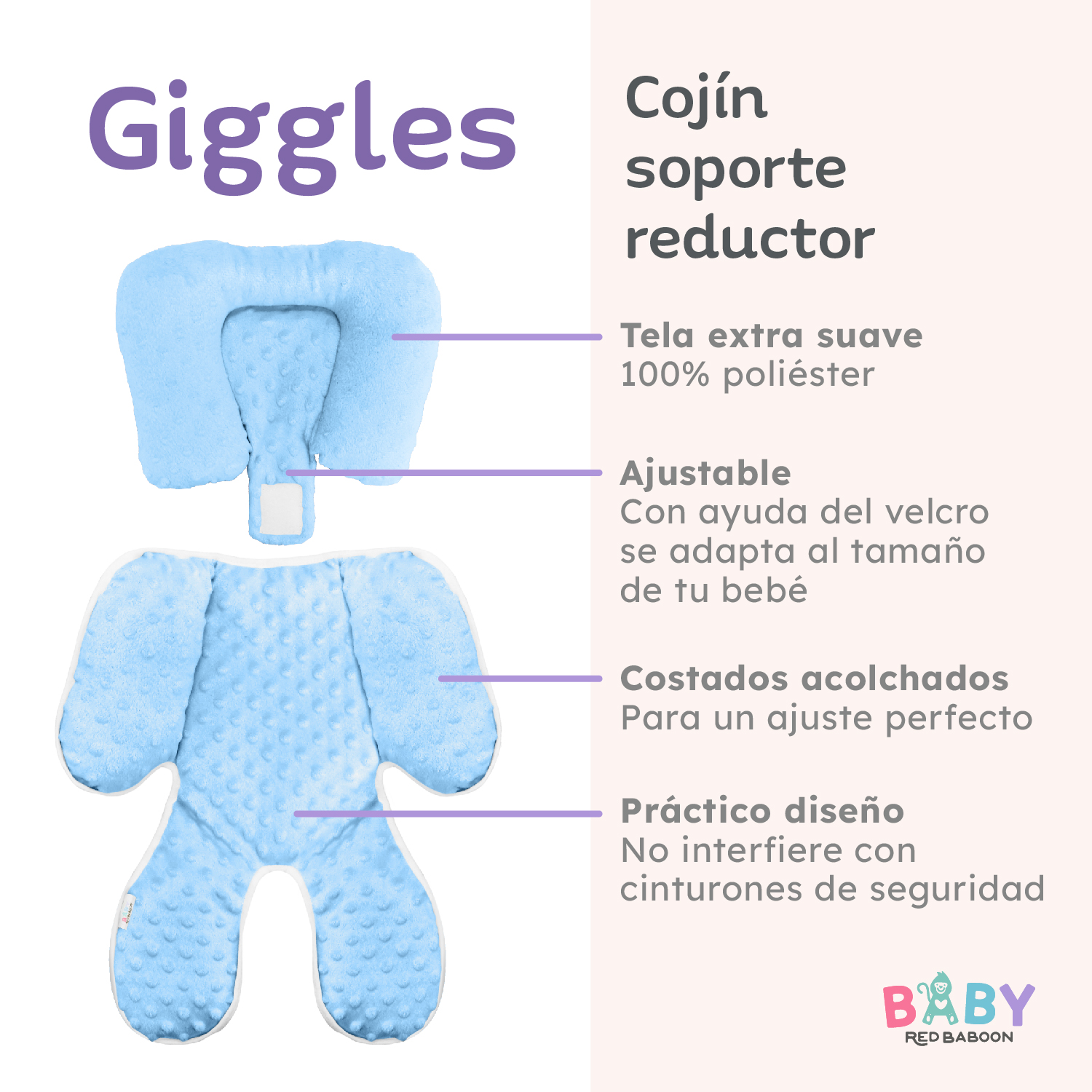 Soporte Carriola Reductor Baby Red Baboon Giggles Cojin Soporte para Bebé Suave 