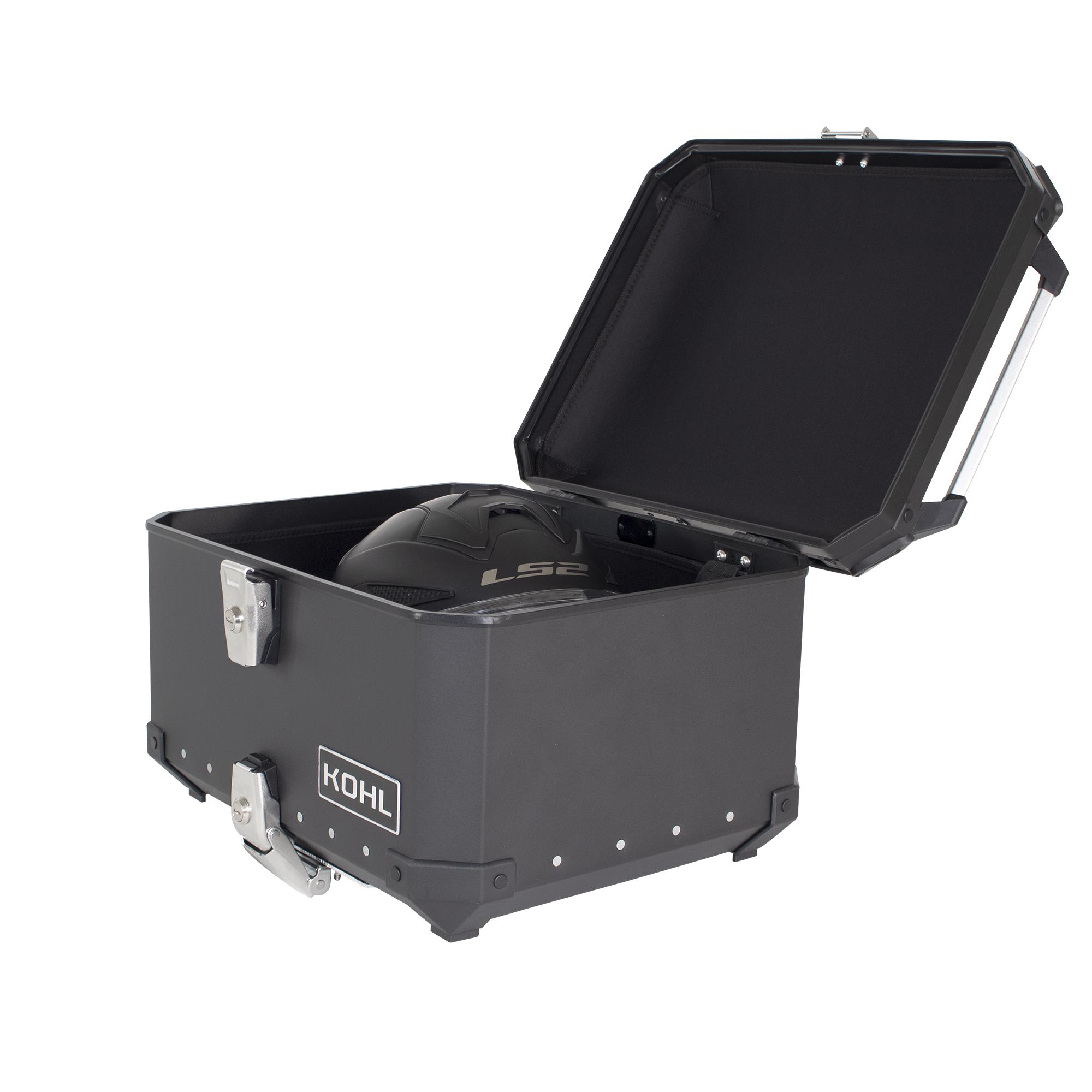 TOP CASE KOHL NEGRO 50 LTS DE  ALUMINIO UNIVERSAL CON PLATO DE MONTAJE UNIVERSAL