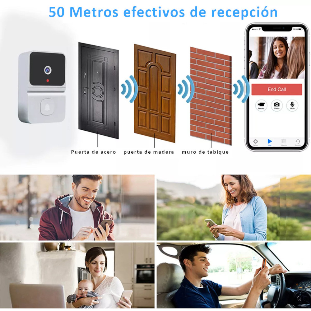 Mini Timbre inalámbrico Wifi inteligente con cámara, visión nocturna con intercomunicador, recargable, 2.4G