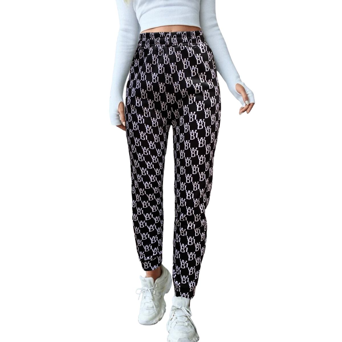 Pants Mujer Jogger Afelpado Tela Gruesa A Cuadros Moderno