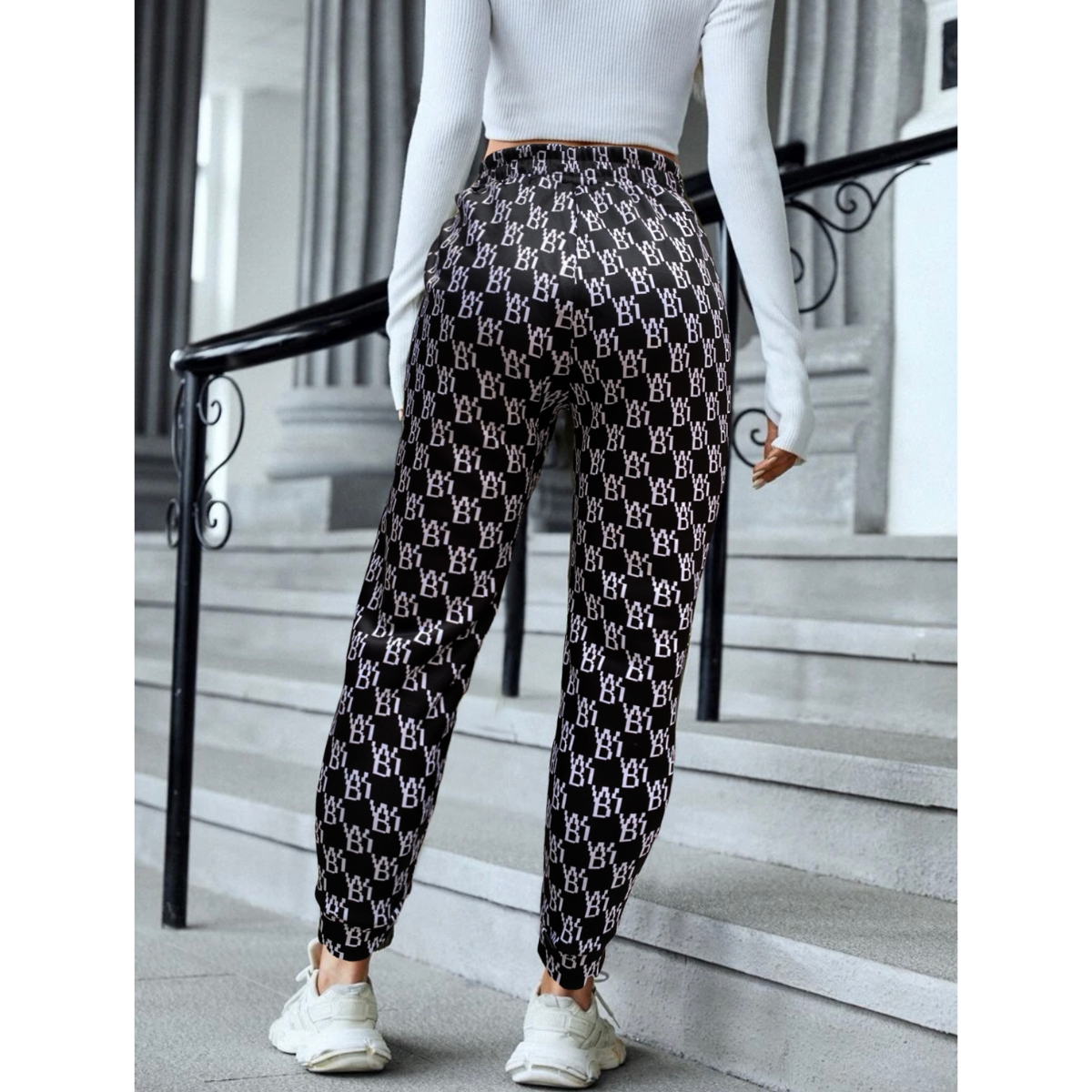 Pants Mujer Jogger Afelpado Tela Gruesa A Cuadros Moderno