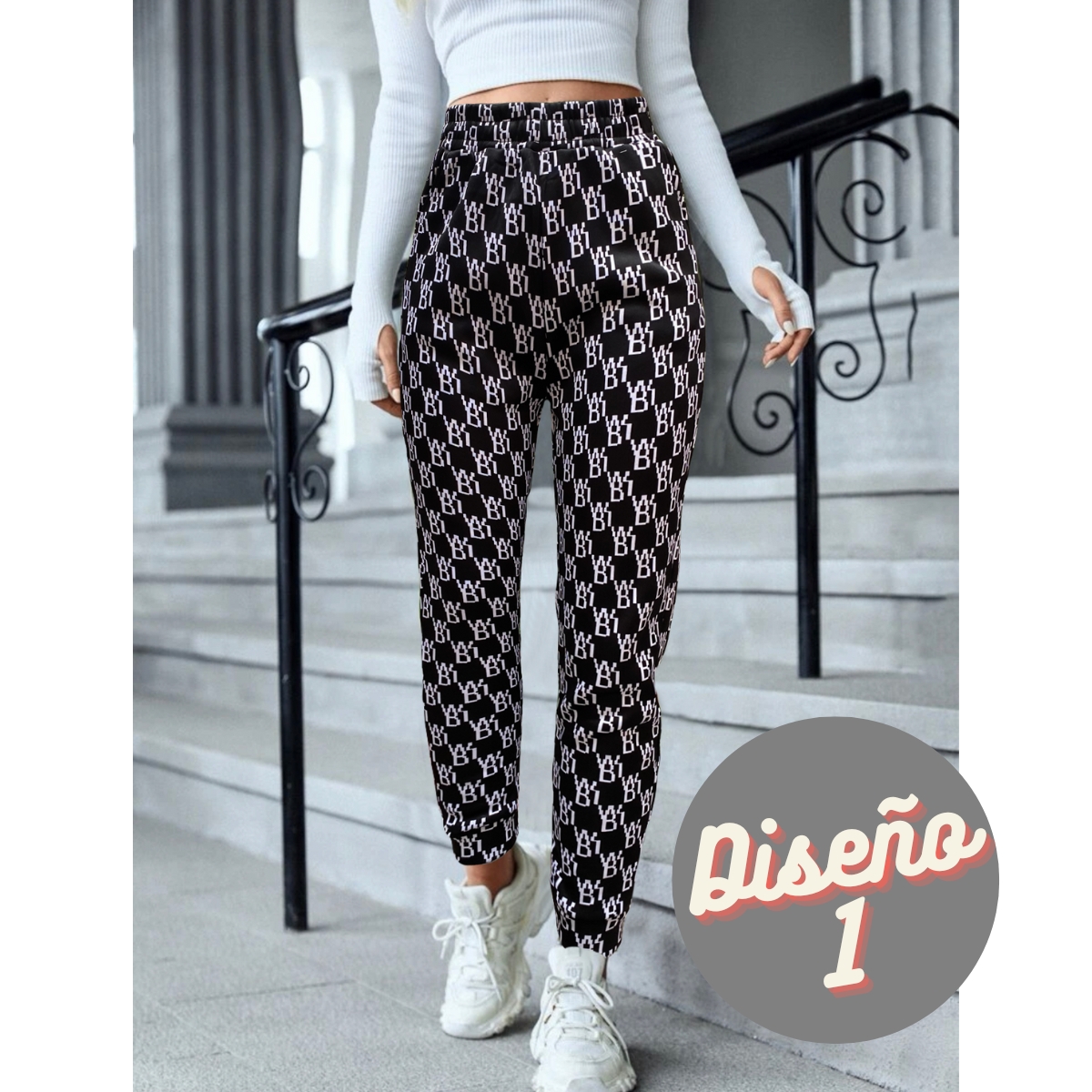 Pants Mujer Jogger Afelpado Tela Gruesa A Cuadros Moderno