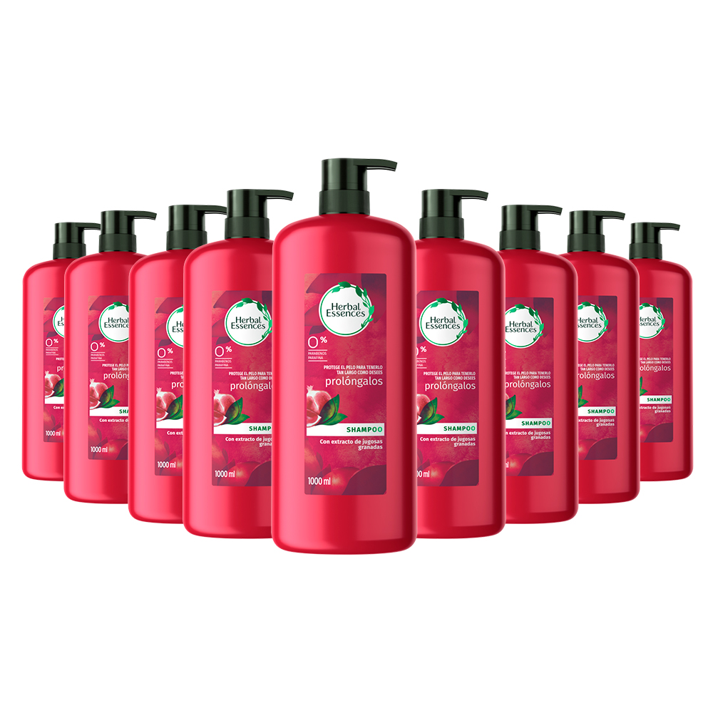 Pack de 9 pzs de Shampoo Herbal Essences Prolóngalo 1 lt. c/u