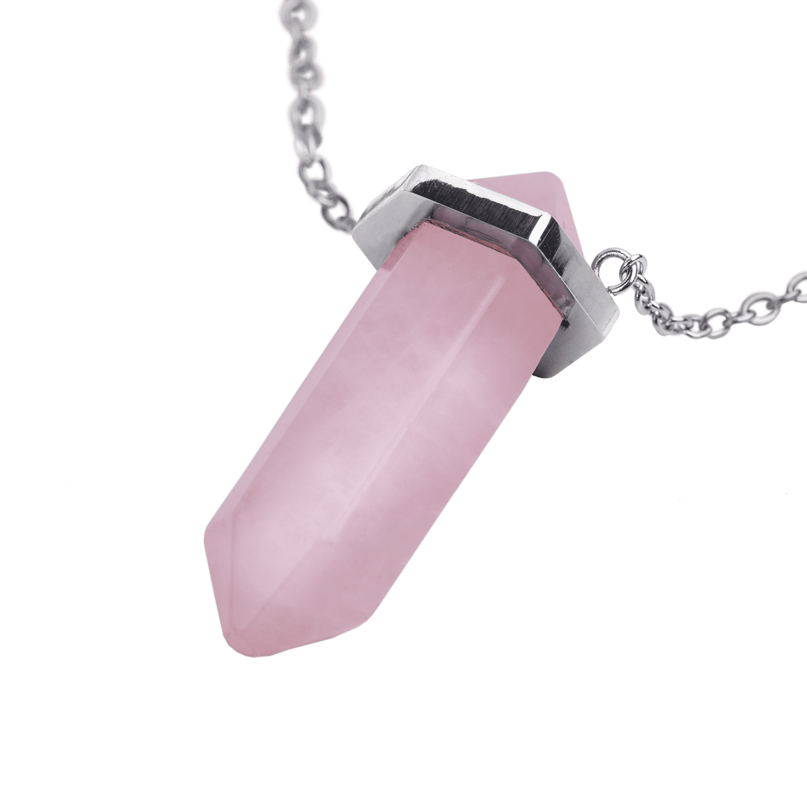 LuckyLy Collar para Mujer de Cuarzo Rosa , Cadena de Acero Inoxidable con Dije de Piedra Natural - Modelo Orly