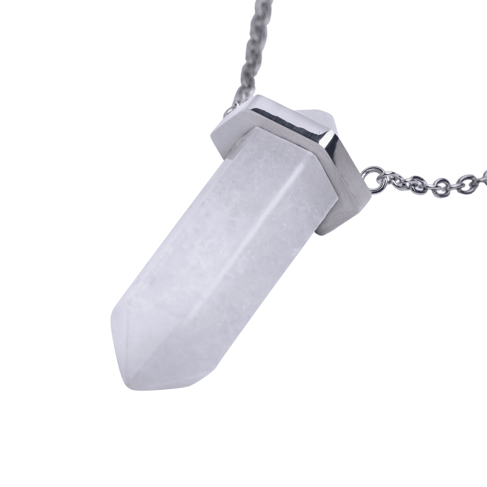 LuckyLy Collar para Mujer de Cuarzo Blanco , Cadena de Acero Inoxidable con Dije de Piedra Natural - Modelo Orly