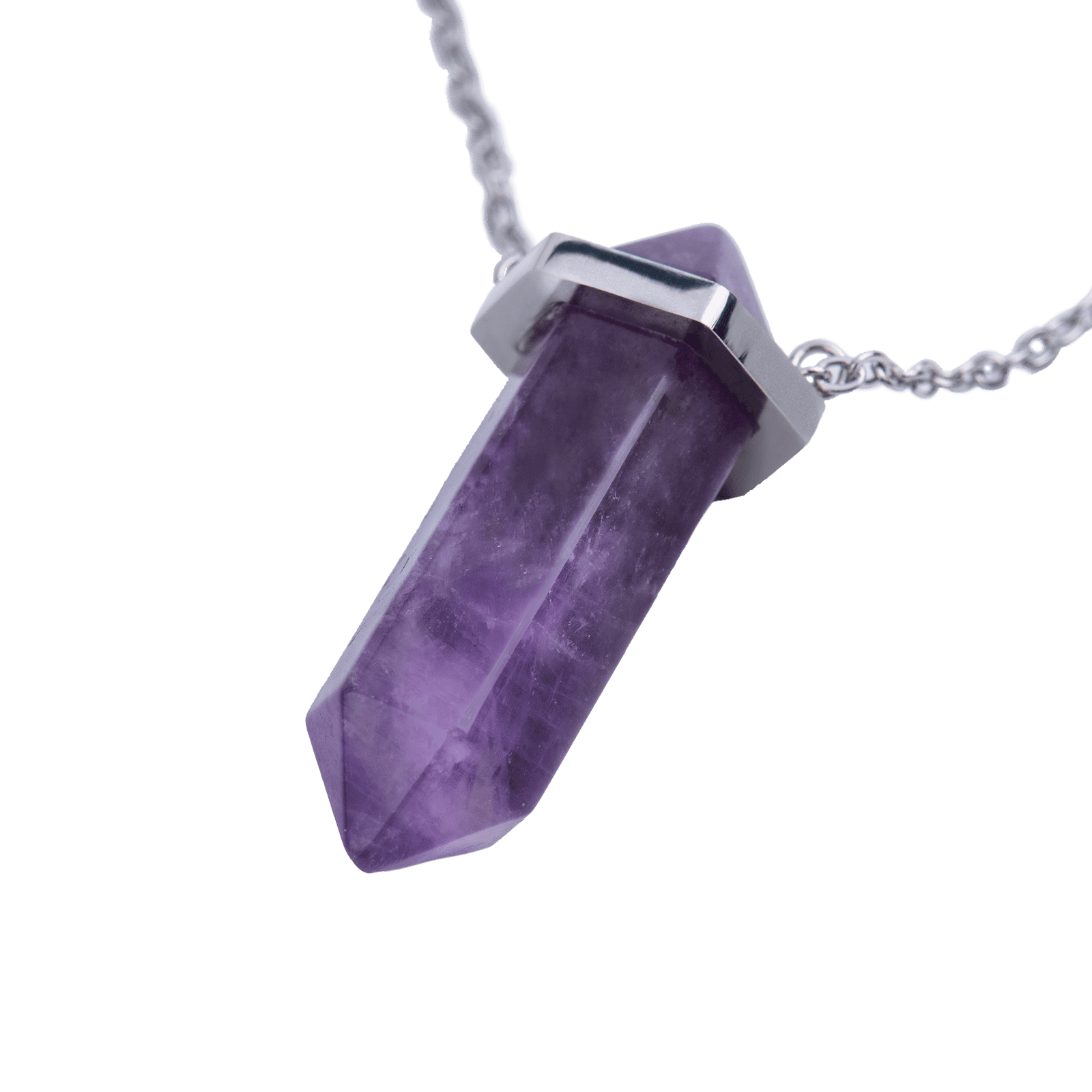 LuckyLy Collar para Mujer de Cuarzo Amatista , Cadena de Acero Inoxidable con Dije de Piedra Natural - Modelo Orly