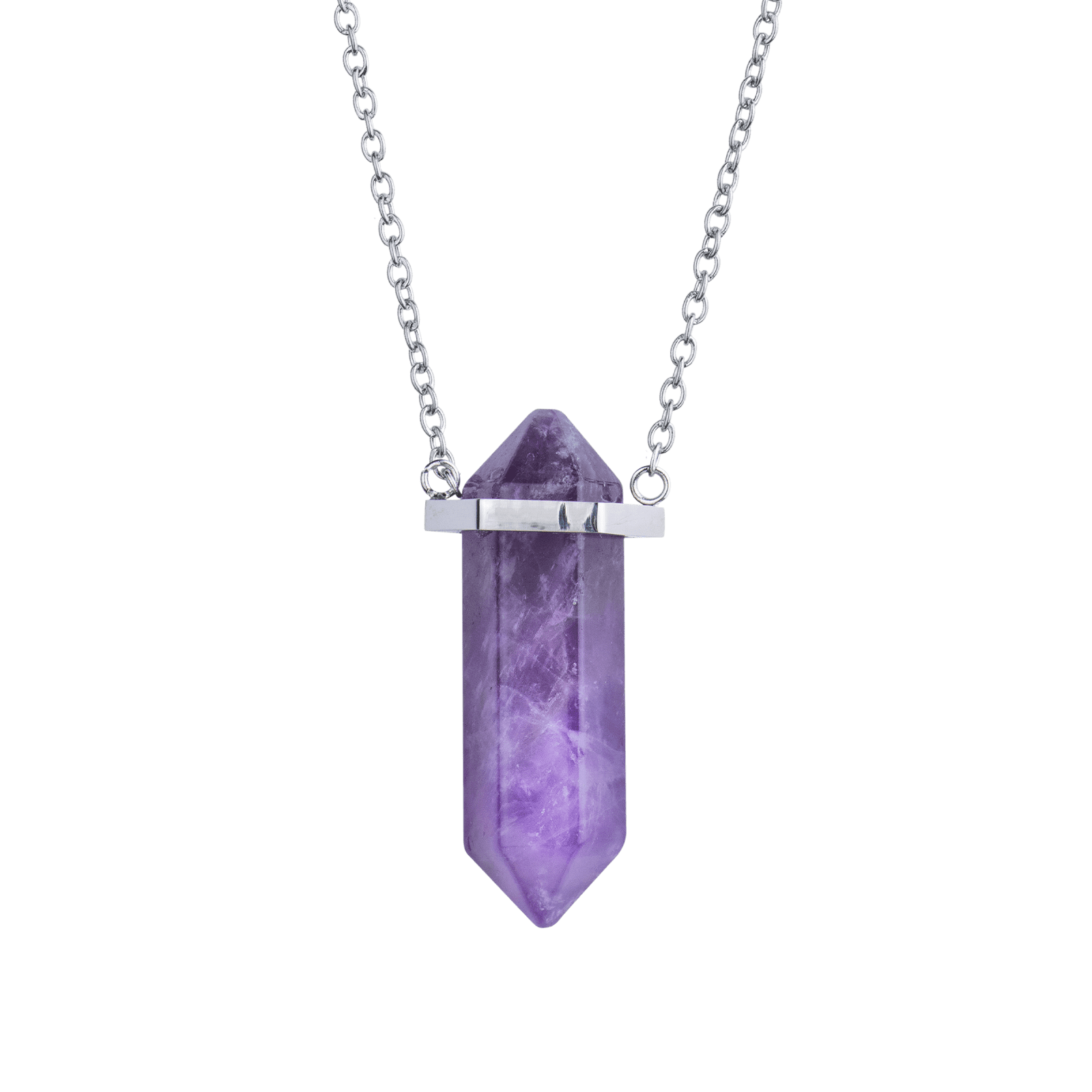 LuckyLy Collar para Mujer de Cuarzo Amatista , Cadena de Acero Inoxidable con Dije de Piedra Natural - Modelo Orly