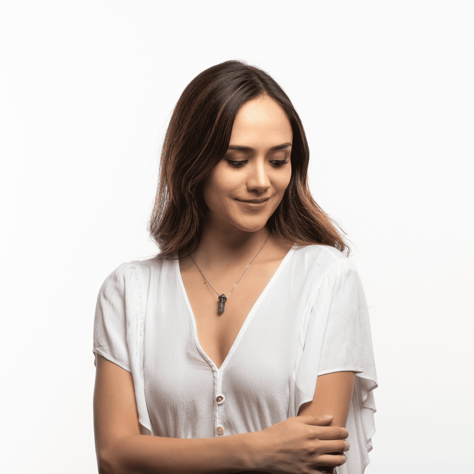 LuckyLy Collar para Mujer de Cuarzo Amatista , Cadena de Acero Inoxidable con Dije de Piedra Natural - Modelo Orly