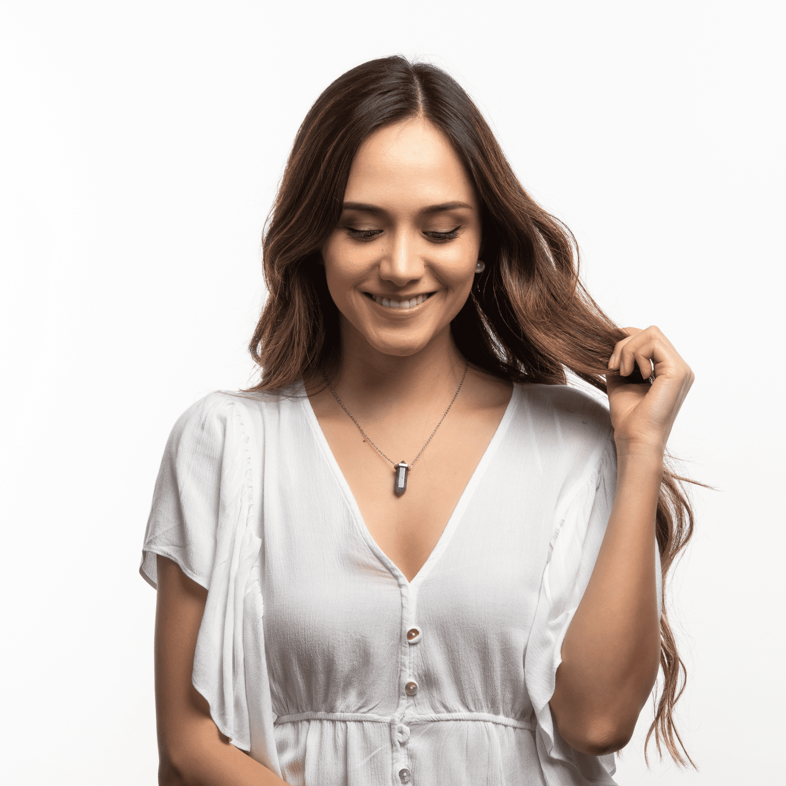 LuckyLy Collar para Mujer de Cuarzo Amatista , Cadena de Acero Inoxidable con Dije de Piedra Natural - Modelo Orly