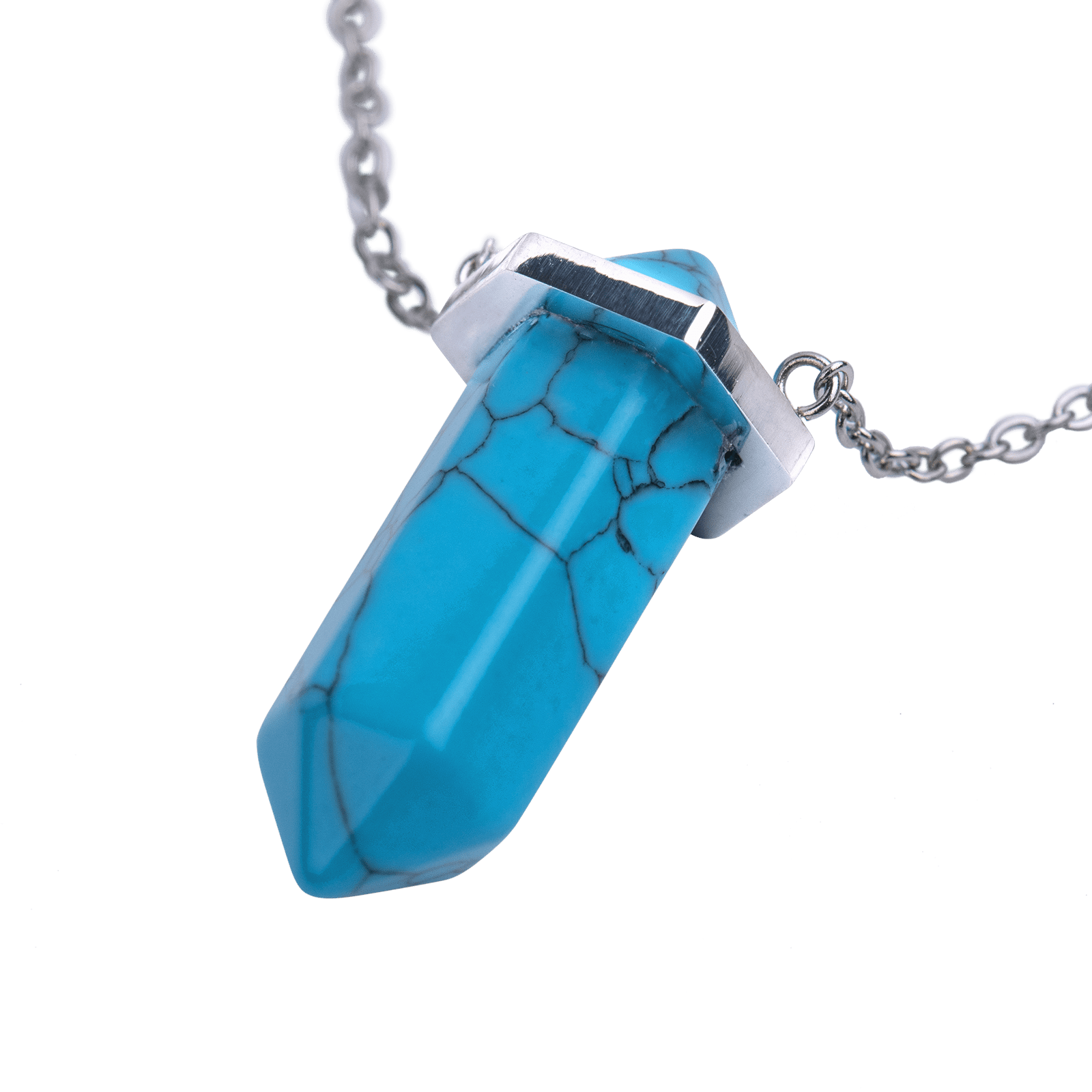 LuckyLy Collar para Mujer de Cuarzo Turquesa , Cadena de Acero Inoxidable con Dije de Piedra Natural - Modelo Orly