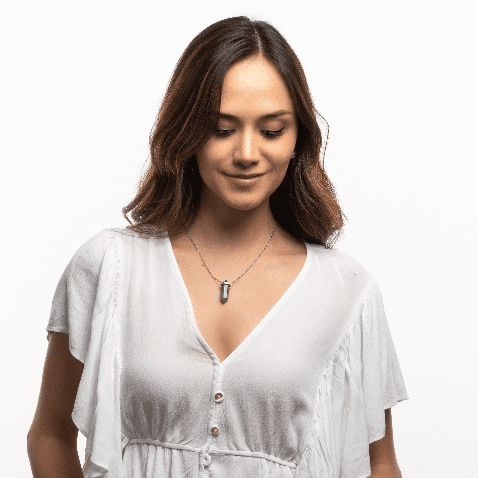 LuckyLy Collar para Mujer de Cuarzo Amatista , Cadena de Acero Inoxidable con Dije de Piedra Natural - Modelo Orly