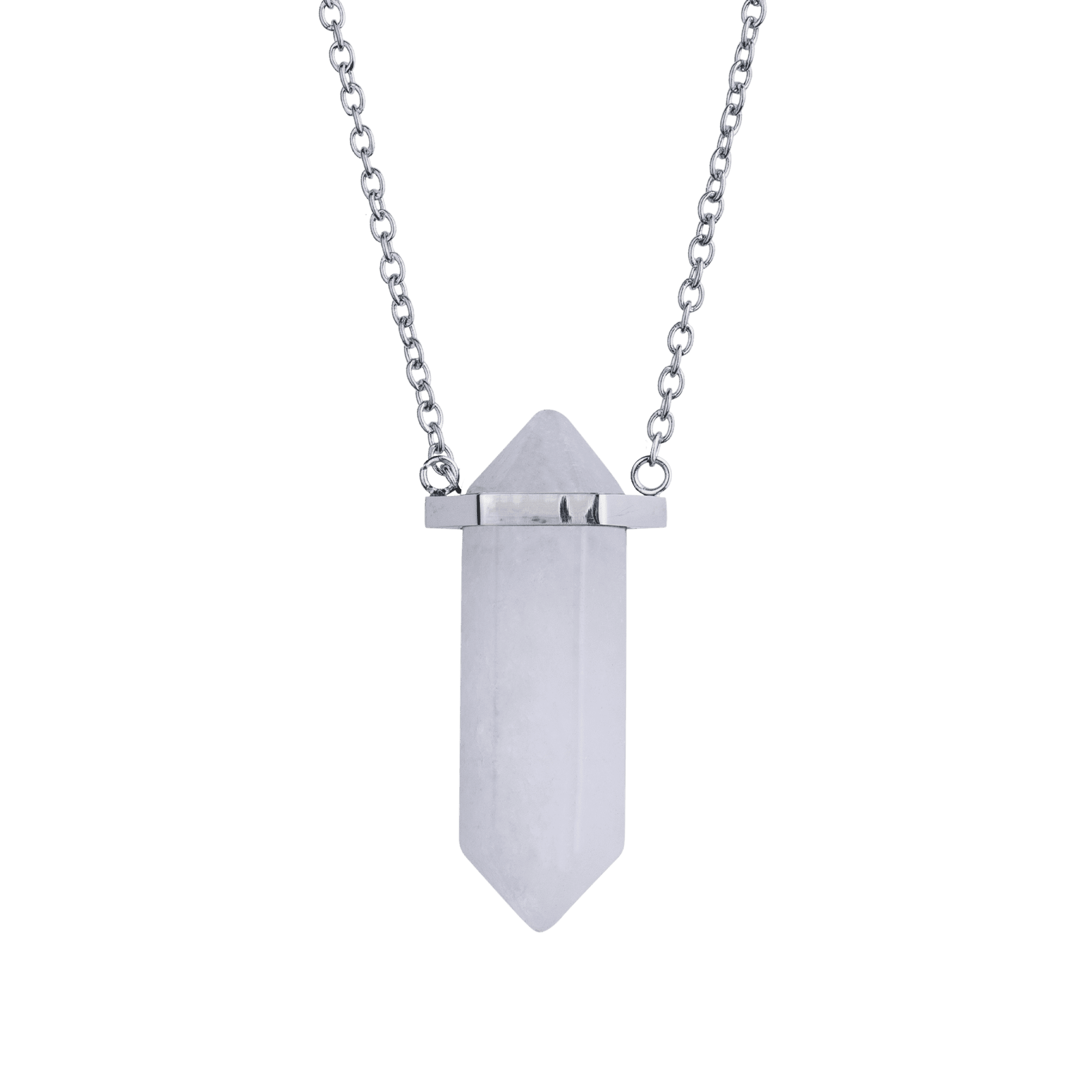 LuckyLy Collar para Mujer de Cuarzo Blanco , Cadena de Acero Inoxidable con Dije de Piedra Natural - Modelo Orly