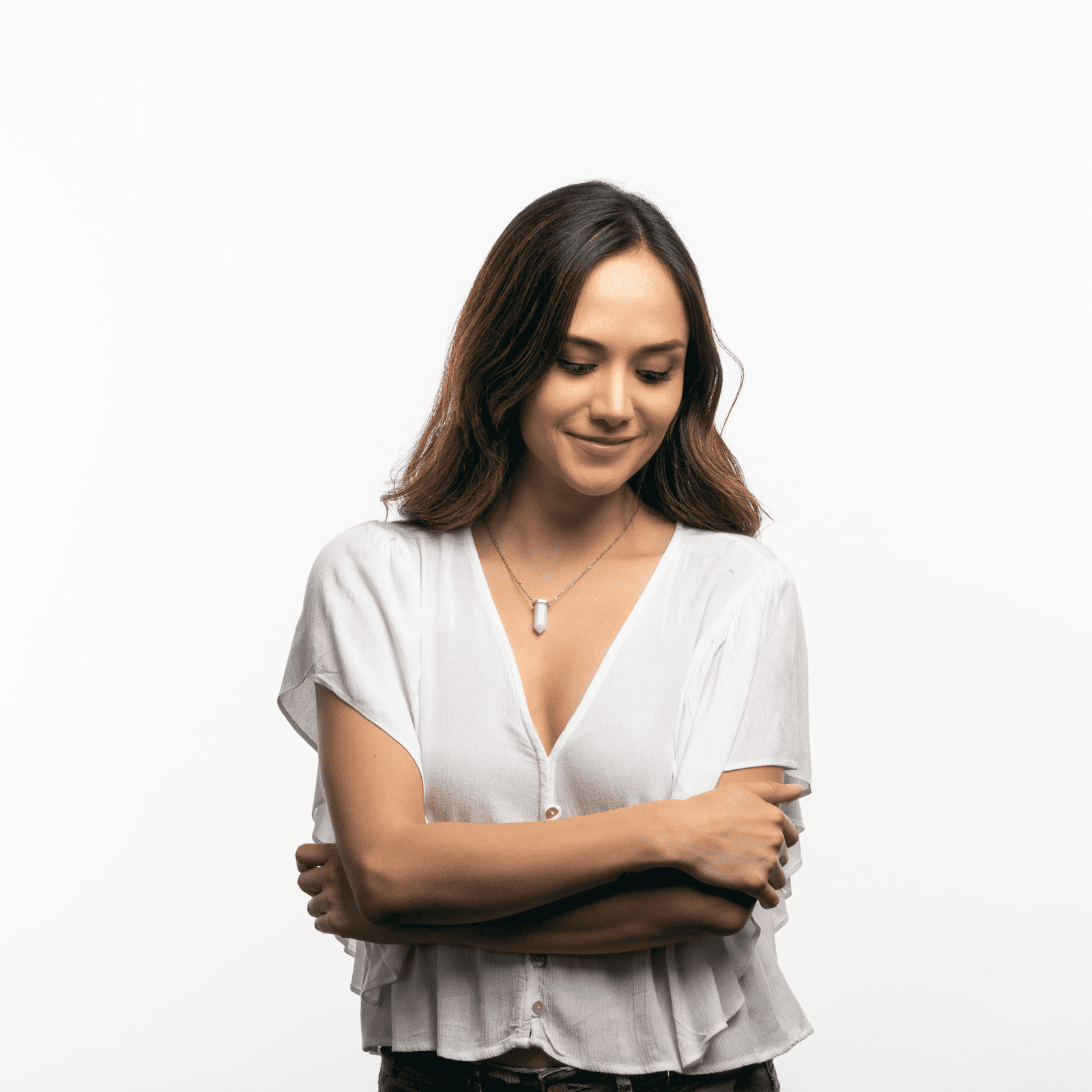 LuckyLy Collar para Mujer de Cuarzo Blanco , Cadena de Acero Inoxidable con Dije de Piedra Natural - Modelo Orly