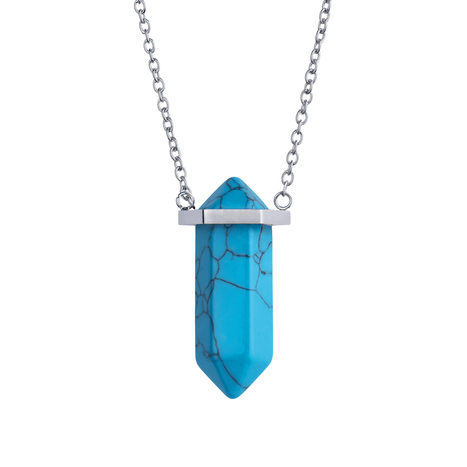 LuckyLy Collar para Mujer de Cuarzo Turquesa , Cadena de Acero Inoxidable con Dije de Piedra Natural - Modelo Orly