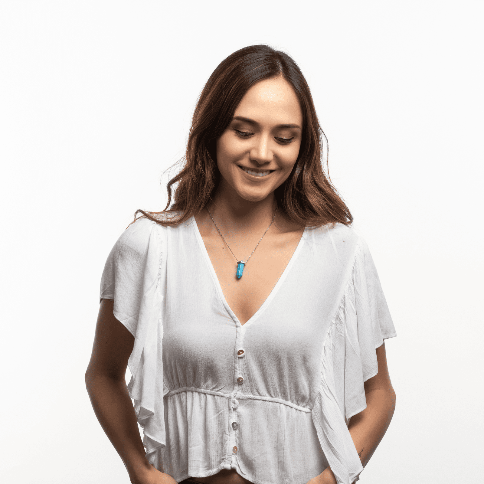 LuckyLy Collar para Mujer de Cuarzo Turquesa , Cadena de Acero Inoxidable con Dije de Piedra Natural - Modelo Orly