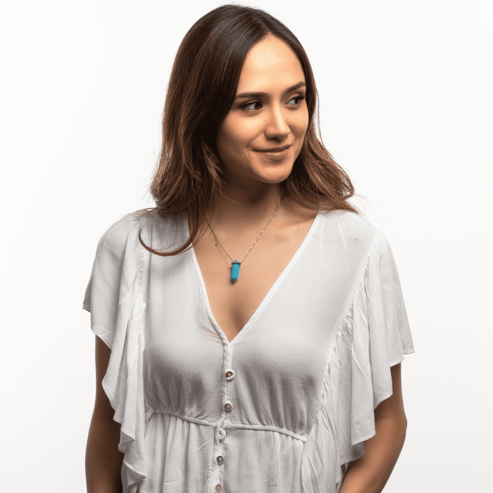 LuckyLy Collar para Mujer de Cuarzo Turquesa , Cadena de Acero Inoxidable con Dije de Piedra Natural - Modelo Orly