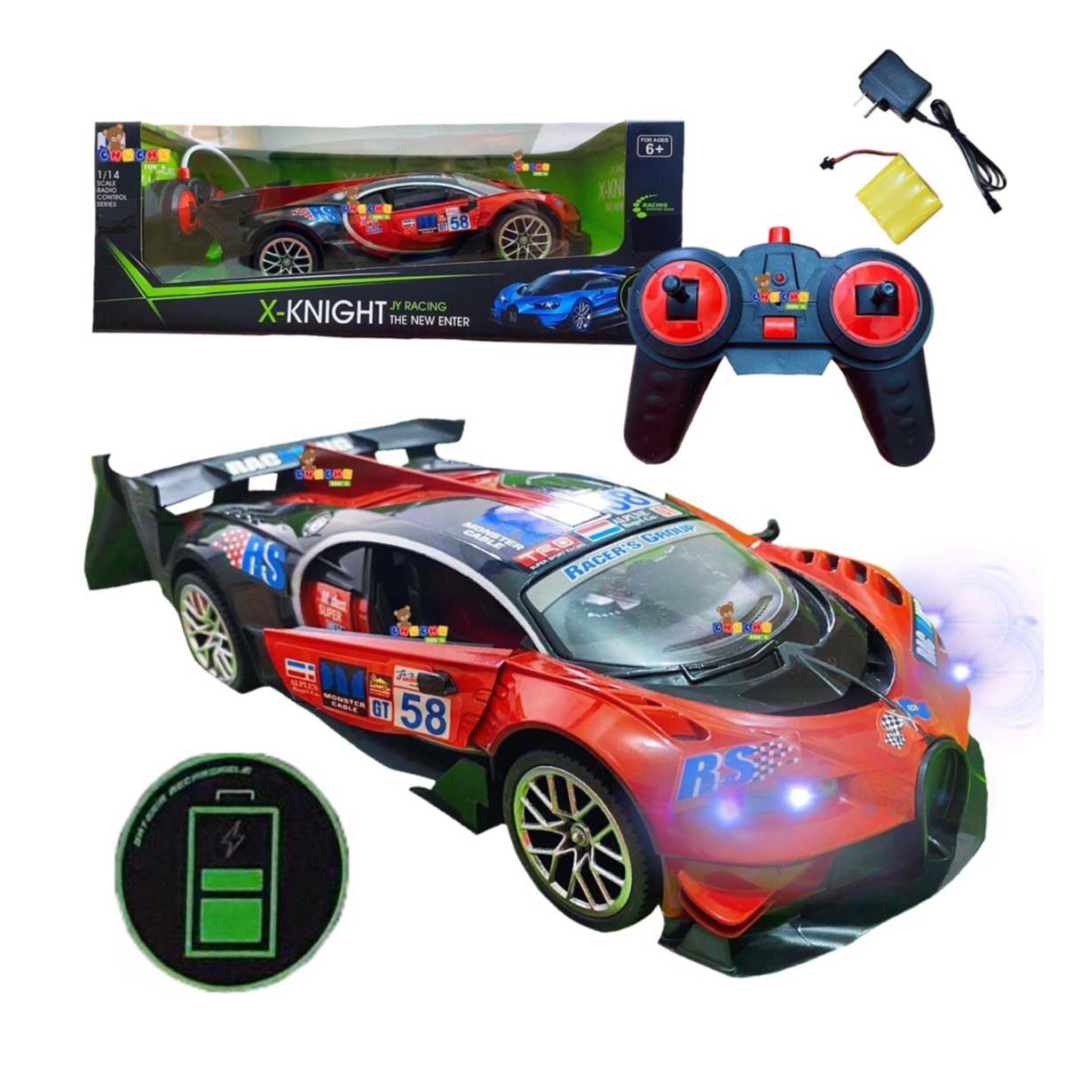 Carro de Carreras Control Remoto con Luz Batería Recargable X-Kinight