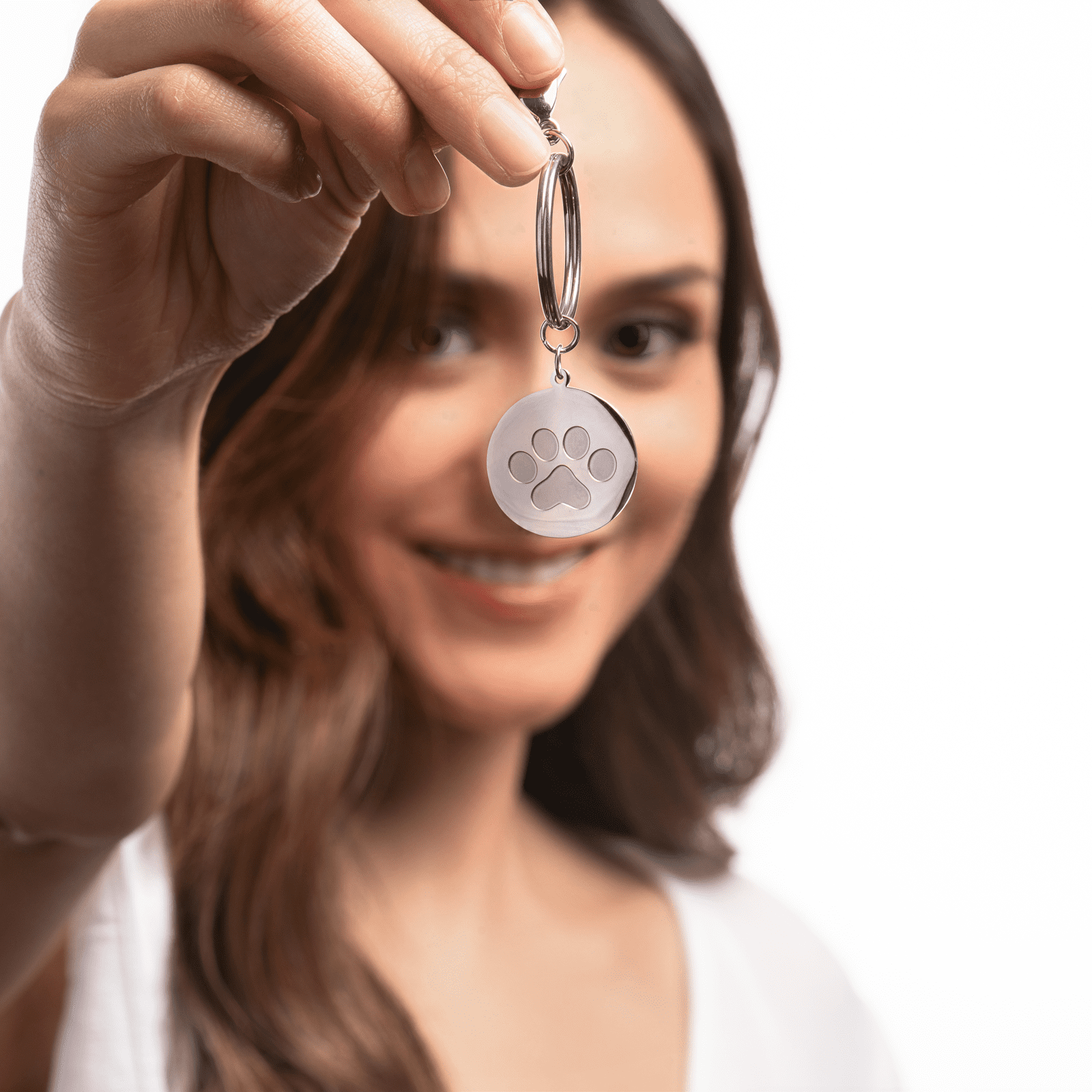 LuckyLy Llavero para Mujer de Huella de Perro , Acero Inoxidable Color Plata - Modelo Elva