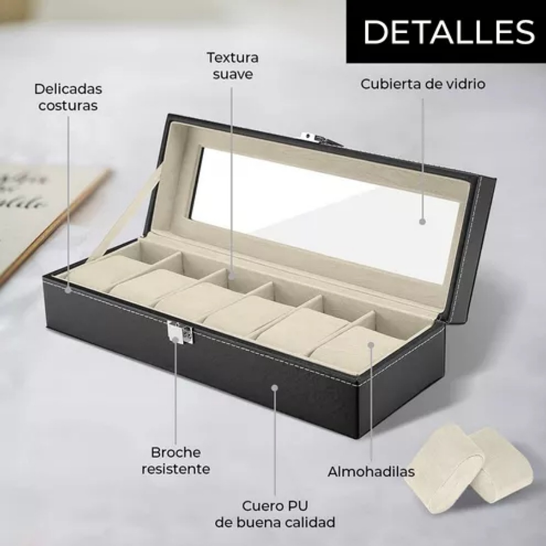Estuche Para Relojes Exhibidor Con Almohadillas 6 Espacios