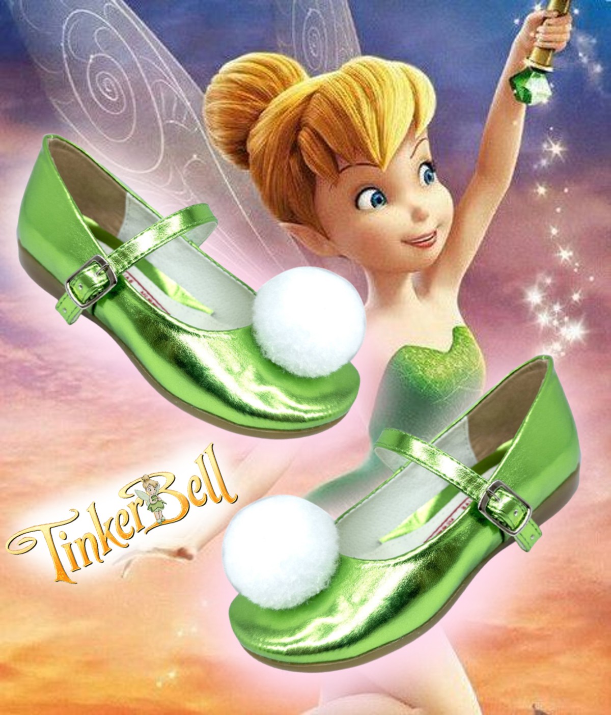 Zapato Niña Campanita Zapatillas Princesas 07-VC Verde Metálico