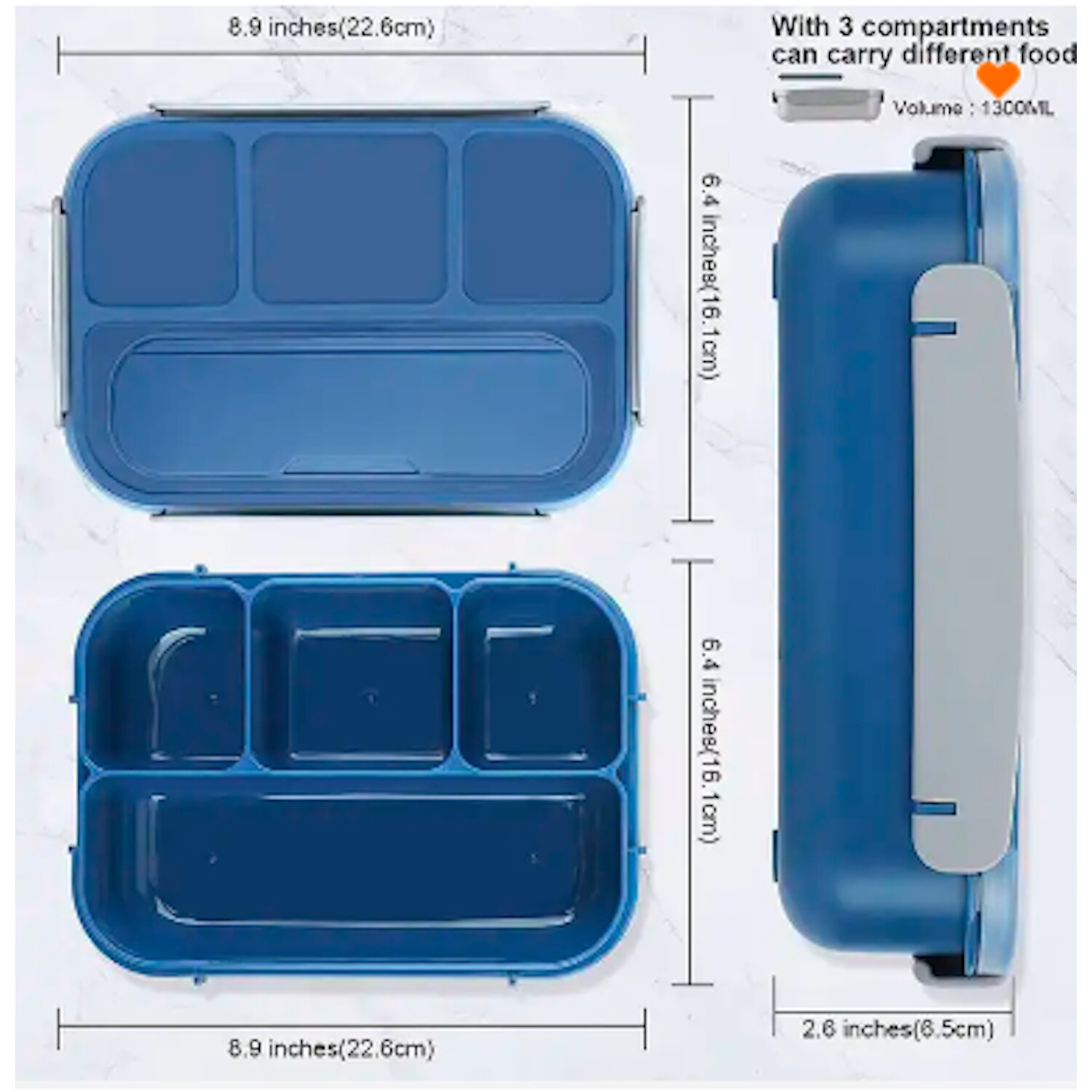 Contendor Lonchera Lunch Box Hermético con 4 Divisiones