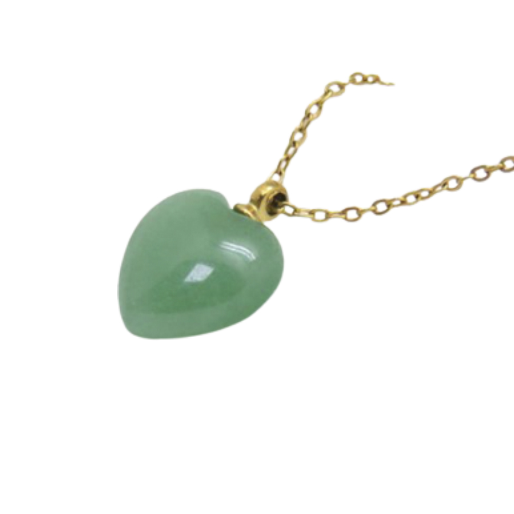 Collar de Corazón en Chapa Oro 18K, Cuarzo Rosa, Aventurina, Agata, Obsidiana. Gemoterapia, Energiza Chakras, Curación Reiki, Feng Shui - Aventurina Verde