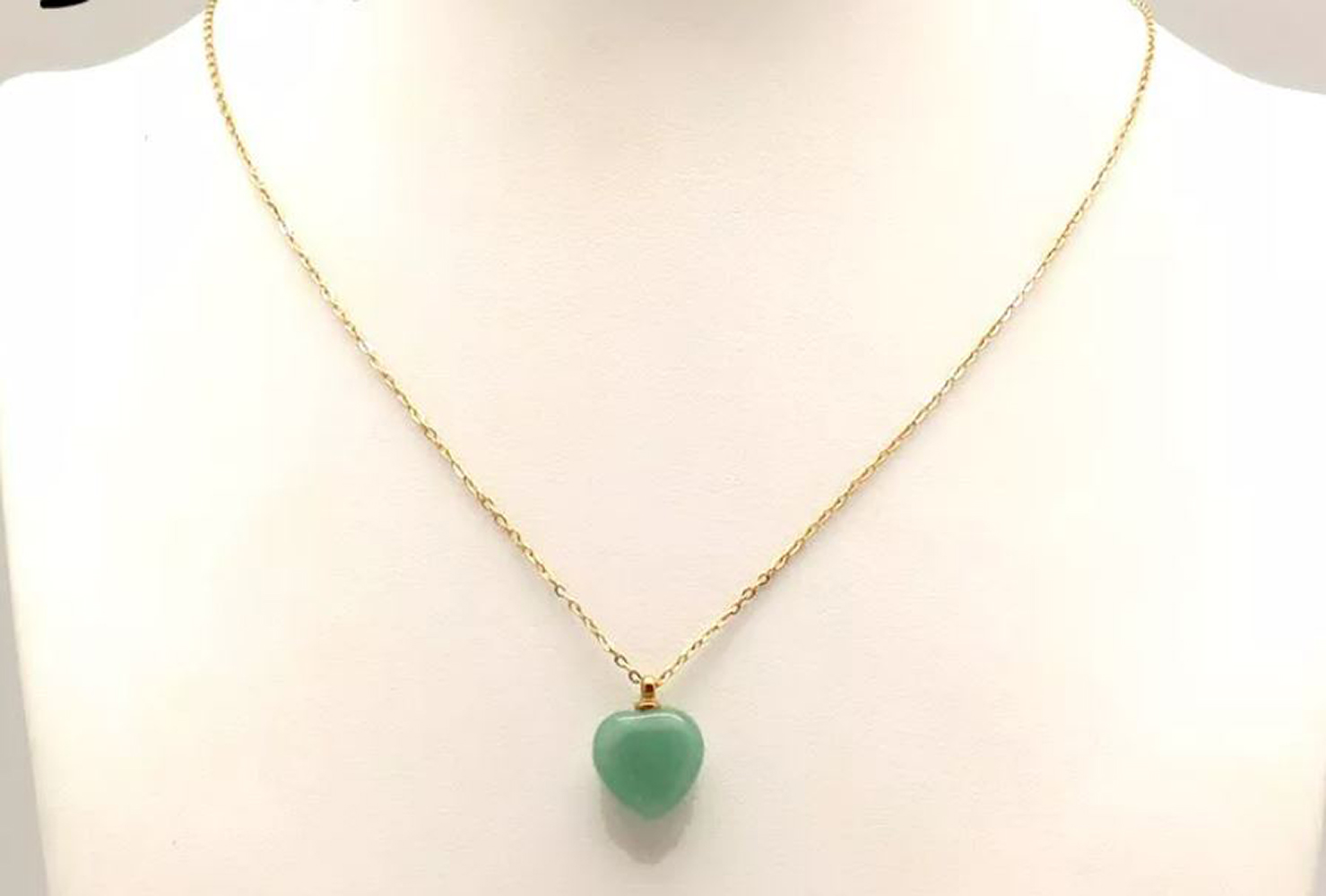 Collar de Corazón en Chapa Oro 18K, Cuarzo Rosa, Aventurina, Agata, Obsidiana. Gemoterapia, Energiza Chakras, Curación Reiki, Feng Shui - Aventurina Verde