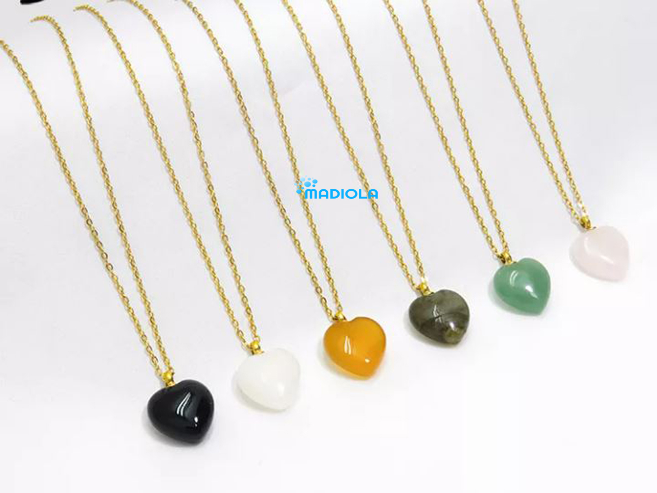 Collar de Corazón en Chapa Oro 18K, Cuarzo Rosa, Aventurina, Agata, Obsidiana. Gemoterapia, Energiza Chakras, Curación Reiki, Feng Shui - Aventurina Verde