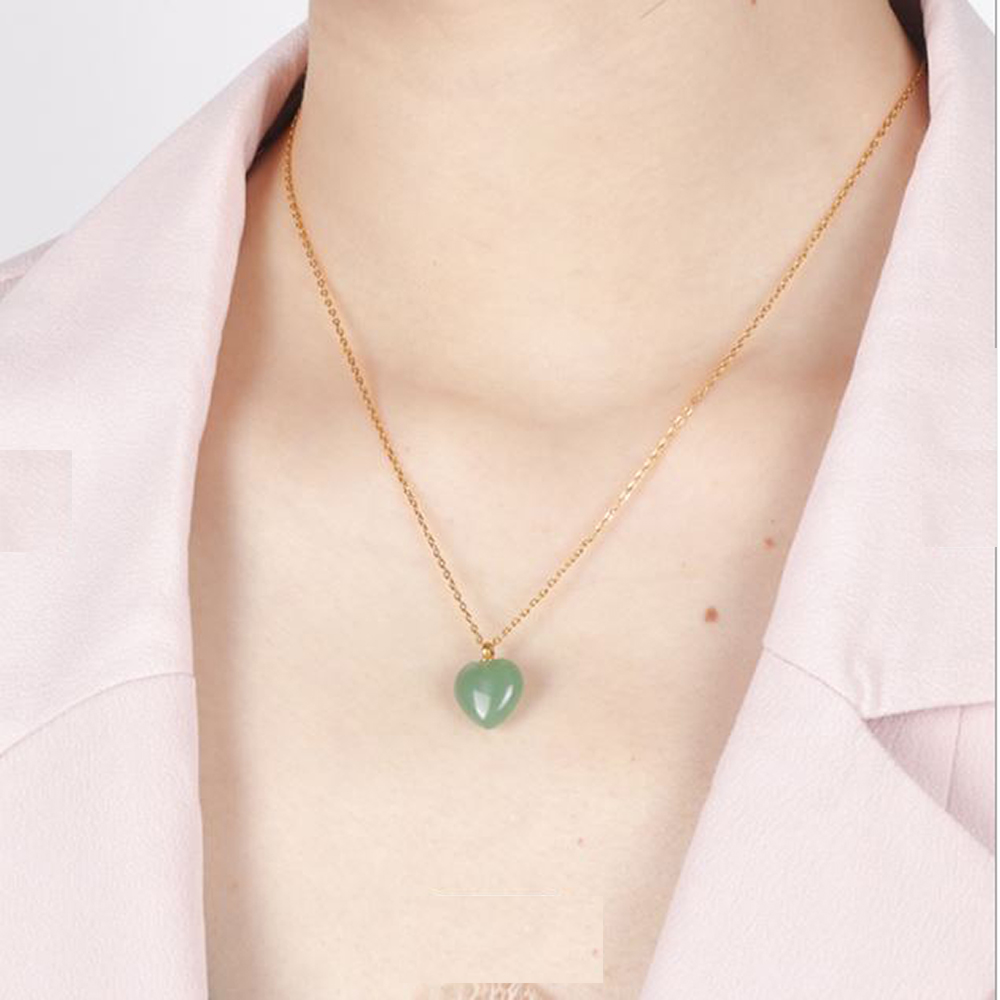 Collar de Corazón en Chapa Oro 18K, Cuarzo Rosa, Aventurina, Agata, Obsidiana. Gemoterapia, Energiza Chakras, Curación Reiki, Feng Shui - Aventurina Verde
