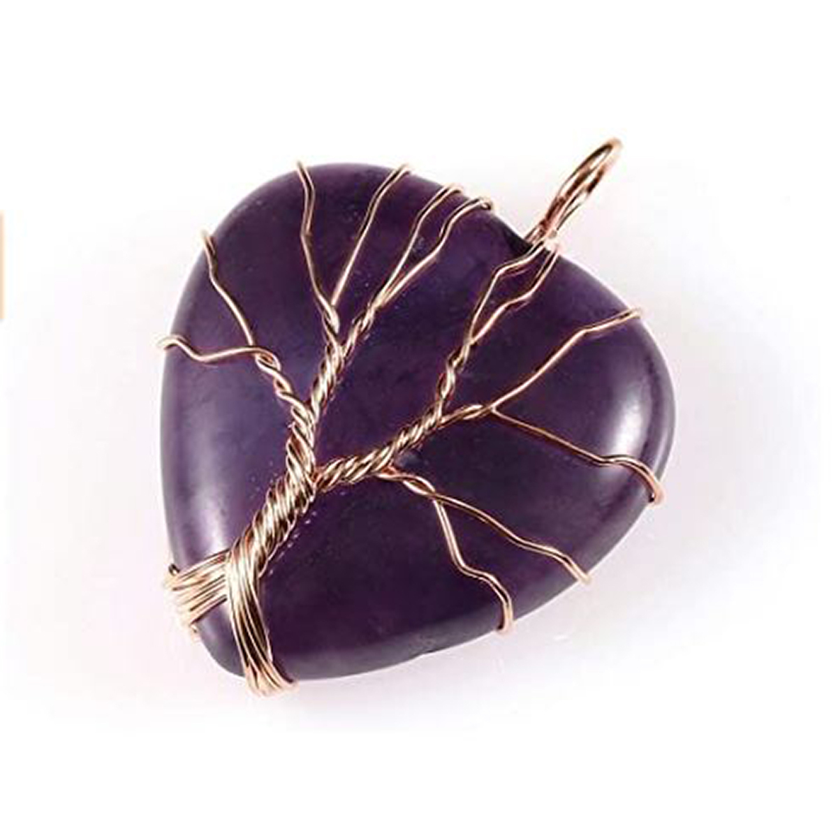 Collar con Cristales Curativos envueltos en alambre Arbol de la Vida, Collar Corazón de cuarzo para Reiki para Mujeres - Amatista Morada