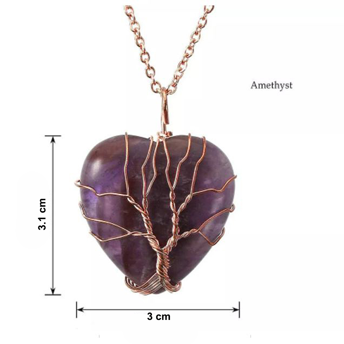 Collar con Cristales Curativos envueltos en alambre Arbol de la Vida, Collar Corazón de cuarzo para Reiki para Mujeres - Amatista Morada