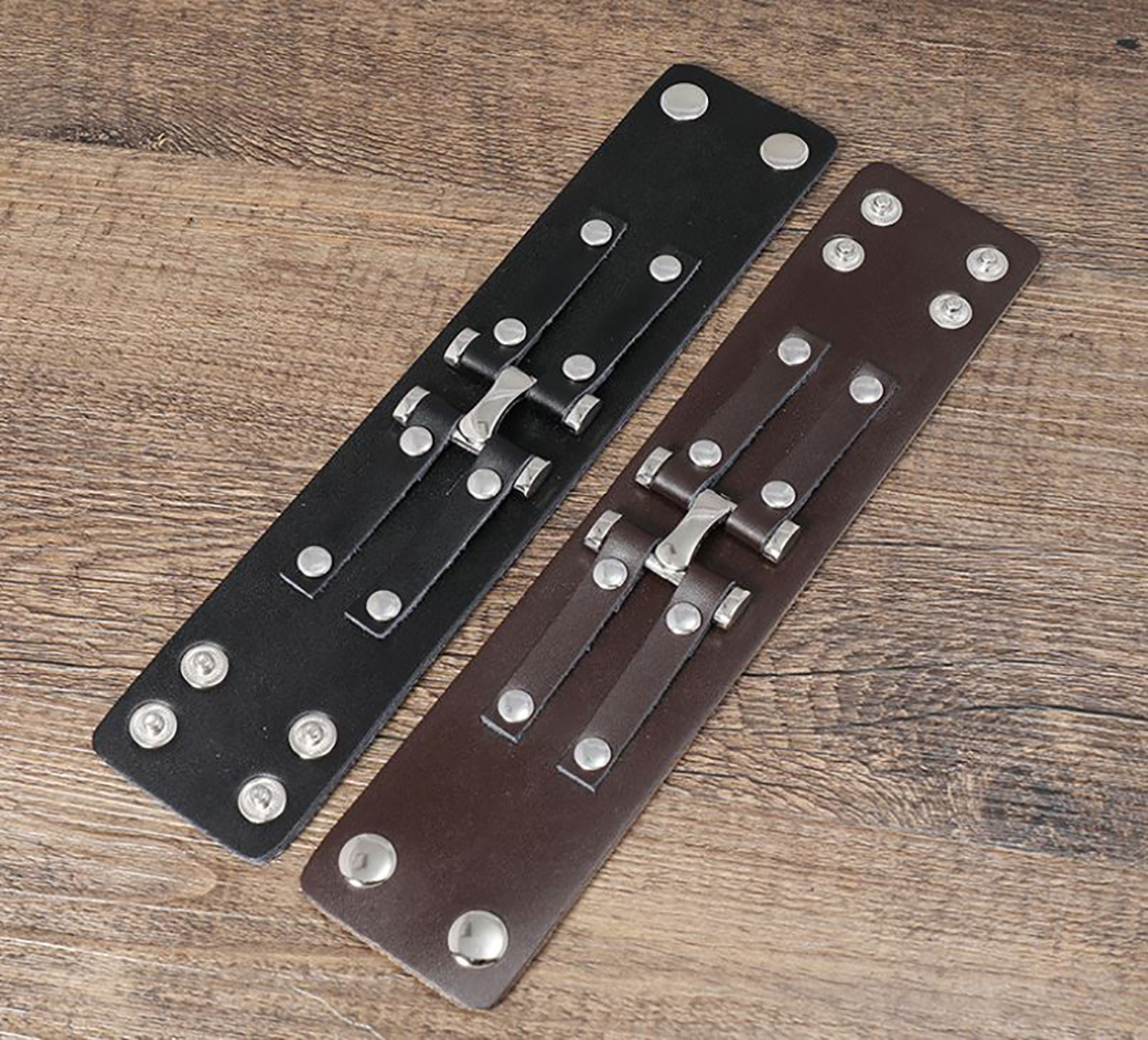Pulsera de Cuero Ajustable con Hebilla para Hombre Mujer. Brazalete ancho de cuero Punk Rock - Negro